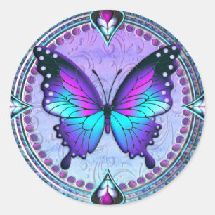 Pegatina Redonda Mariposa de sublimación con fondo