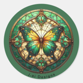 Pegatina Redonda Mariposa del Medallón Verde