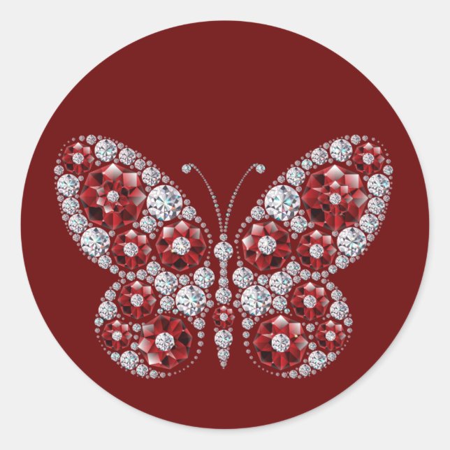 Pegatina Redonda Mariposa Diamante de imitación Roja Diamonds (Anverso)