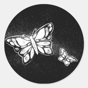 Pegatina Redonda mariposa dibujada a mano
