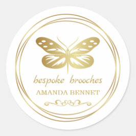 Pegatina Redonda Mariposa dorada, logo del diseñador de marcos de c