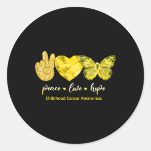 Pegatina Redonda Mariposa Dorada Paz Amor Esperanza Infancia Cáncer