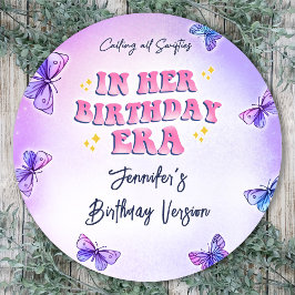 Pegatina Redonda Mariposa En Su Fiesta De La Era De Cumpleaños