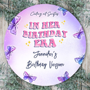Pegatina Redonda Mariposa En Su Fiesta De La Era De Cumpleaños