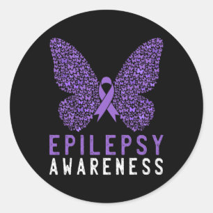 Pegatina Redonda Mariposa Epilepsia Awareness Mes Púrpura Cinta S