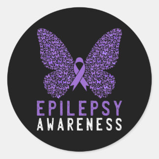 Pegatina Redonda Mariposa Epilepsia Awareness Mes Púrpura Cinta S