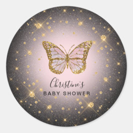 Pegatina Redonda mariposa falsa purpurina de oro