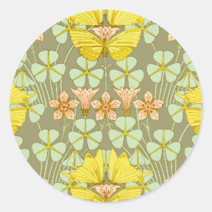 Pegatina Redonda Mariposa Floral Colorido Botánico