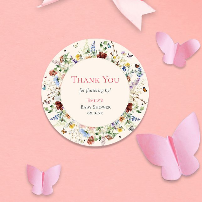 Pegatina Redonda Mariposa Gracias Baby Shower (Subido por el creador)