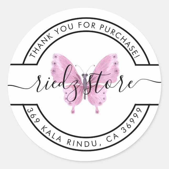 Pegatina Redonda Mariposa Gracias Comprar (Anverso)