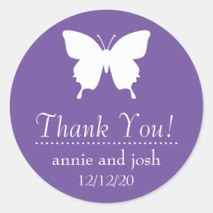 Pegatina Redonda Mariposa Gracias Etiquetas (Plum Purple)
