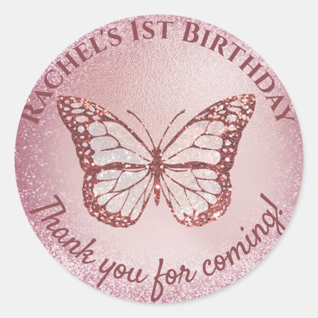 Pegatina Redonda Mariposa gracias por venir (Anverso)