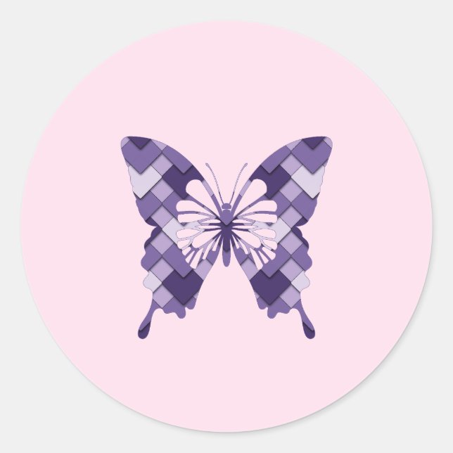 Pegatina Redonda Mariposa Lilac Purple Diamond Harlequin (Anverso)