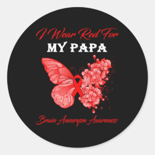 Pegatina Redonda Mariposa Llevo Rojo Por Mi Papa Aneurisma Cerebral
