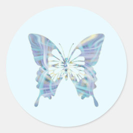 Pegatina Redonda Mariposa mágica azul brillante y amarillo claro