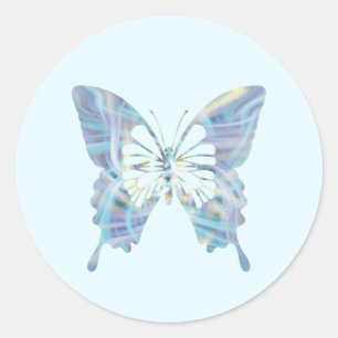 Pegatina Redonda Mariposa mágica azul brillante y amarillo claro