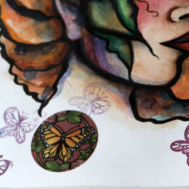 Pegatina Redonda Mariposa Monarca Rojo Clover Garden Butflies (Subido por el creador)