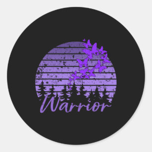 Pegatina Redonda Mariposa morada Retro Sunset Fibro Lupus Warrier