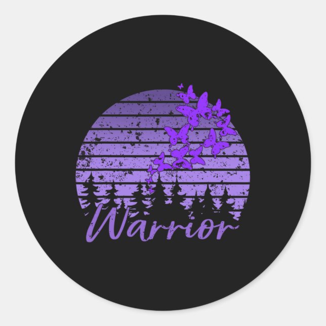 Pegatina Redonda Mariposa morada Retro Sunset Fibro Lupus Warrier (Anverso)