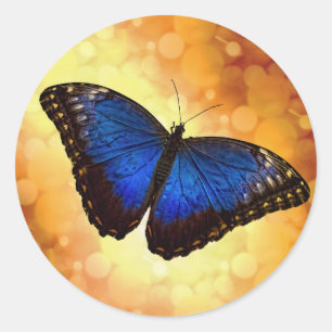 Pegatina Redonda Mariposa morfa azul