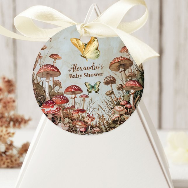 Pegatina Redonda Mariposa Mushroom Woodland Nature Baby Shower (Subido por el creador)