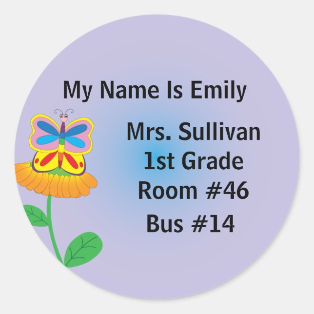Pegatina Redonda Mariposa Nametag (Anverso)