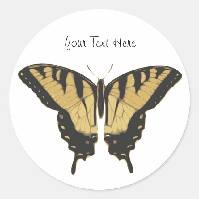 Pegatina Redonda Mariposa negra y amarilla (Anverso)