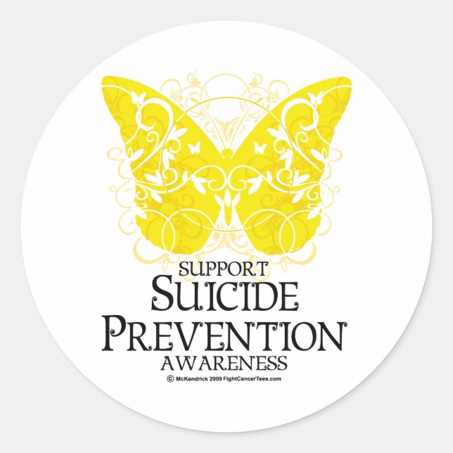 Pegatina Redonda Mariposa para la prevención del suicidio (Anverso)