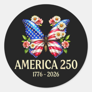 Pegatina Redonda Mariposa patriótica usa 250 aniversario 1776-2026