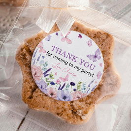 Pegatina Redonda Mariposa Pink Purple Floral Garden Chica Cumpleaño