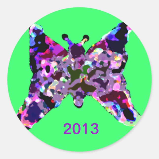 Pegatina Redonda Mariposa Por Buena Suerte Para Año Nuevo (Anverso)