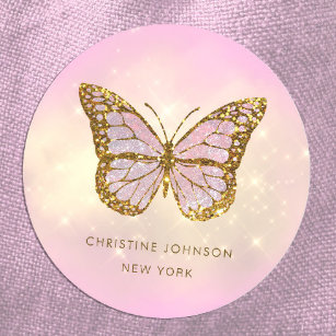 Pegatina Redonda mariposa purpurina simulada