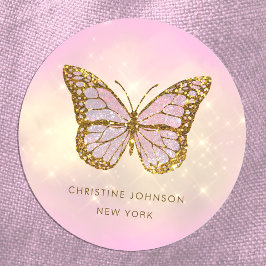 Pegatina Redonda mariposa purpurina simulada