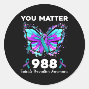 Pegatina Redonda Mariposa que tiene problemas 988 Suicidio preventi