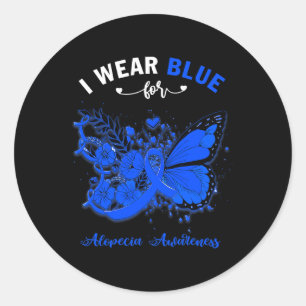 Pegatina Redonda Mariposa Que Uso Azul Para Concienciación Sobre Al