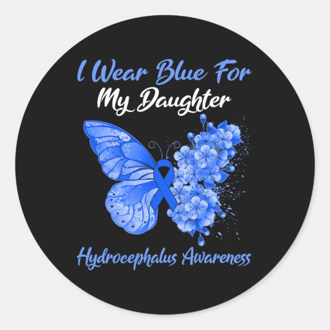 Pegatina Redonda Mariposa Que Uso Azul Para Mi Hija Hydrocephalu (Anverso)