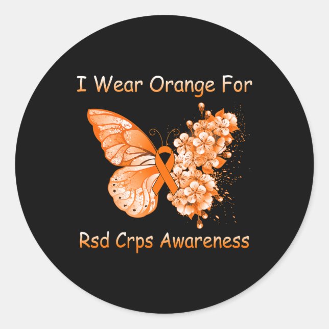 Pegatina Redonda Mariposa Que Uso Naranja Para Concienciación De RS (Anverso)