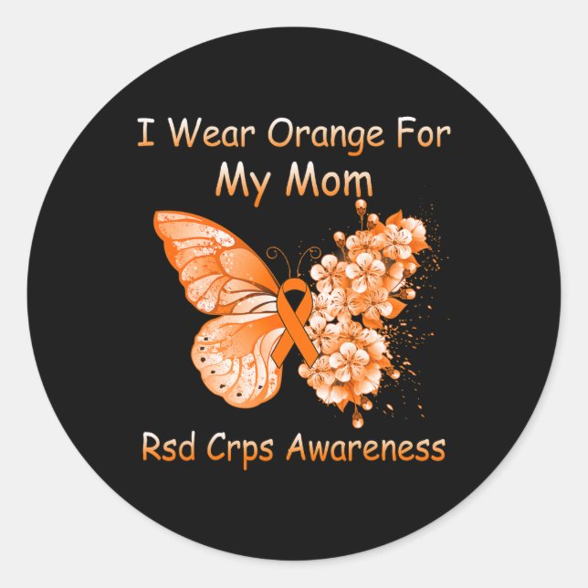 Pegatina Redonda Mariposa Que Uso Naranja Para Mi Mamá RSD CRPS Awa (Anverso)
