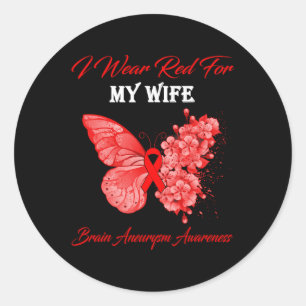 Pegatina Redonda Mariposa Que Uso Rojo Por Mi Esposa Aneurysmo Cere