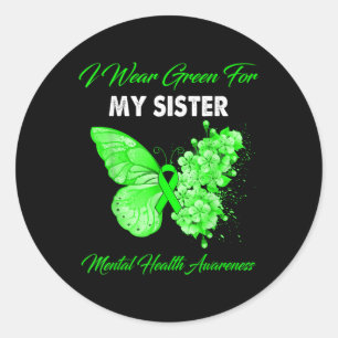Pegatina Redonda Mariposa Que Uso Verde Para La Salud Mental De Mi 