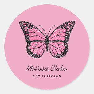 Pegatina Redonda mariposa rosa