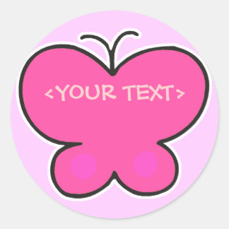 Pegatina Redonda mariposa rosa linda,<YOUR TEXT>,<YOUR TEXT>