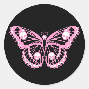 Pegatina Redonda Mariposa Rosa Mal
