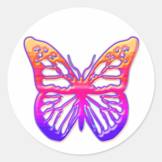 Pegatina Redonda Mariposa rosa y morada (Anverso)