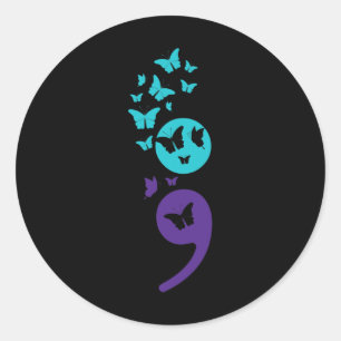 Pegatina Redonda Mariposa Semicolón Sensibilización Suicida Salud M