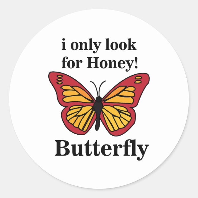 Pegatina Redonda Mariposa Sólo Busco Mariposa De Miel (Anverso)