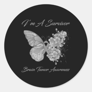 Pegatina Redonda Mariposa soy superviviente conciencia de los tumor
