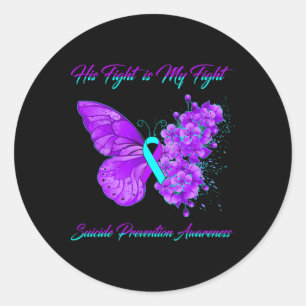 Pegatina Redonda Mariposa su lucha es mi lucha contra la prevención