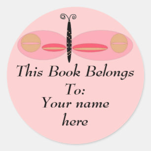 Pegatina Redonda Mariposa teñida rosa, placas para libros