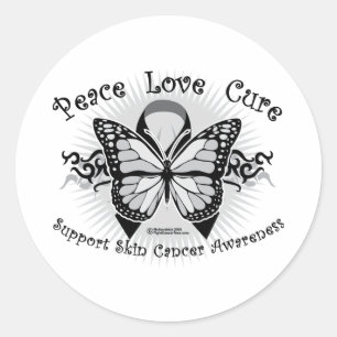 Pegatina Redonda Mariposa tribal de cáncer de piel